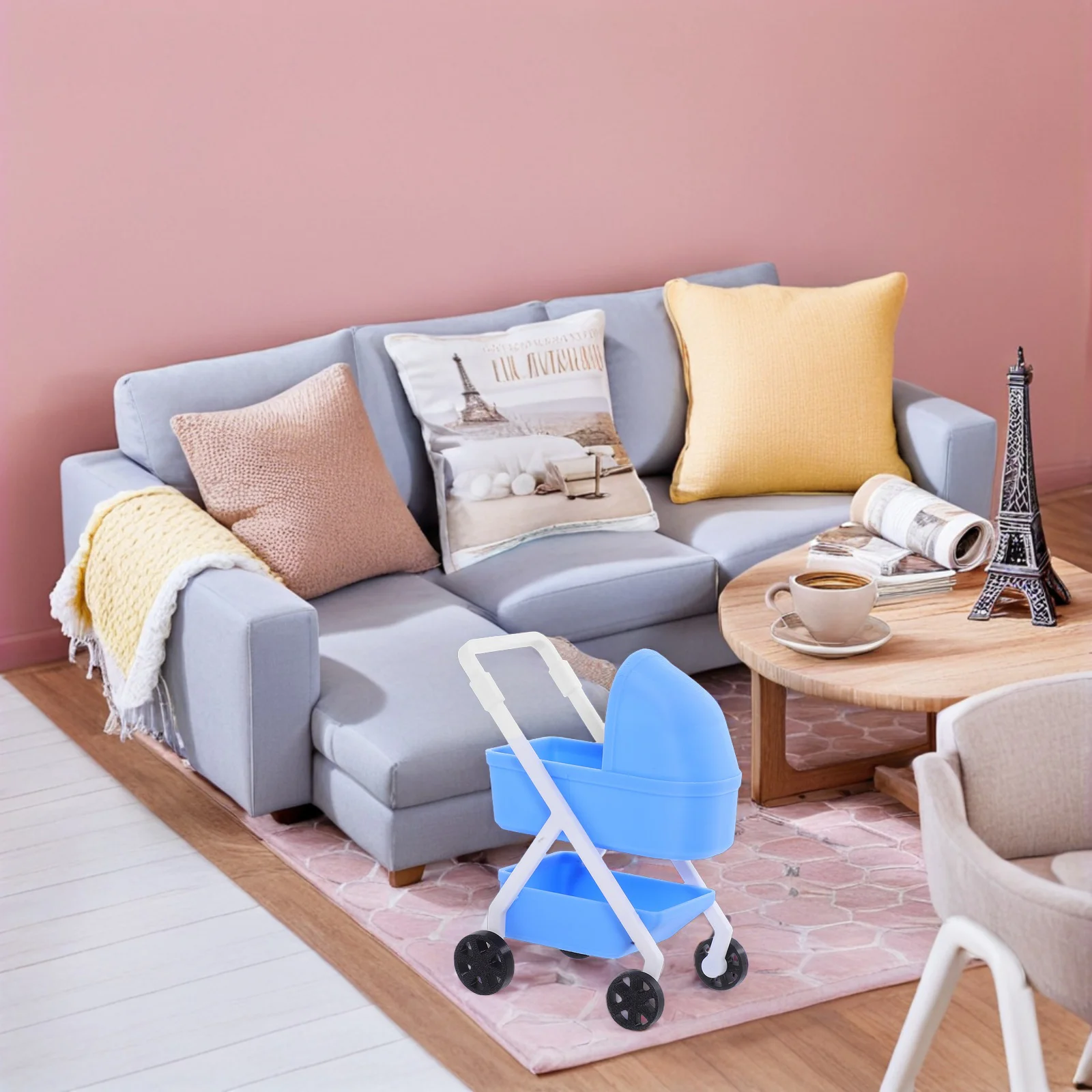 

Realistic 1:12 Mini Stroller No Assembly Required Compatible with Dollhouse Furniture Sets Imaginative Play Nursery Setup