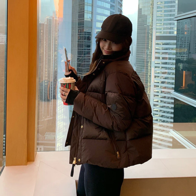 Abrigo acolchado para mujer, cálido, garantizado, marrón, dinero viejo, dorado, Jaet Cleanfit Sle, largo, cierre de cremallera, serie Snow
