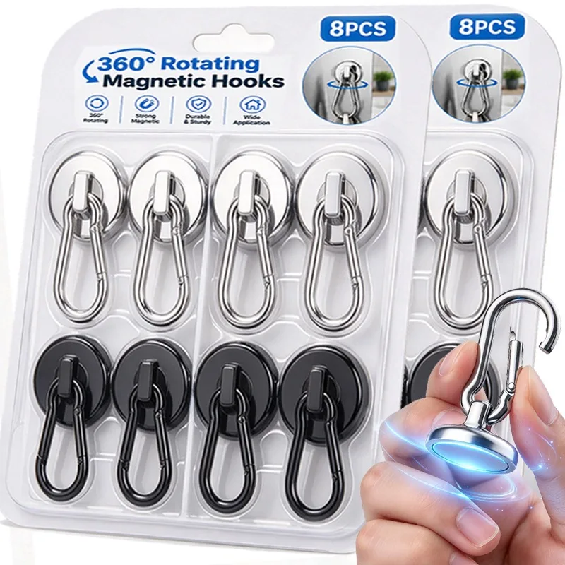 Strong Magnetic Carabiner Hooks 360° Rotating Heavy Duty Magnet Ring Keychain Kitchen Bathroom Hanging Hangers Organizer Tools