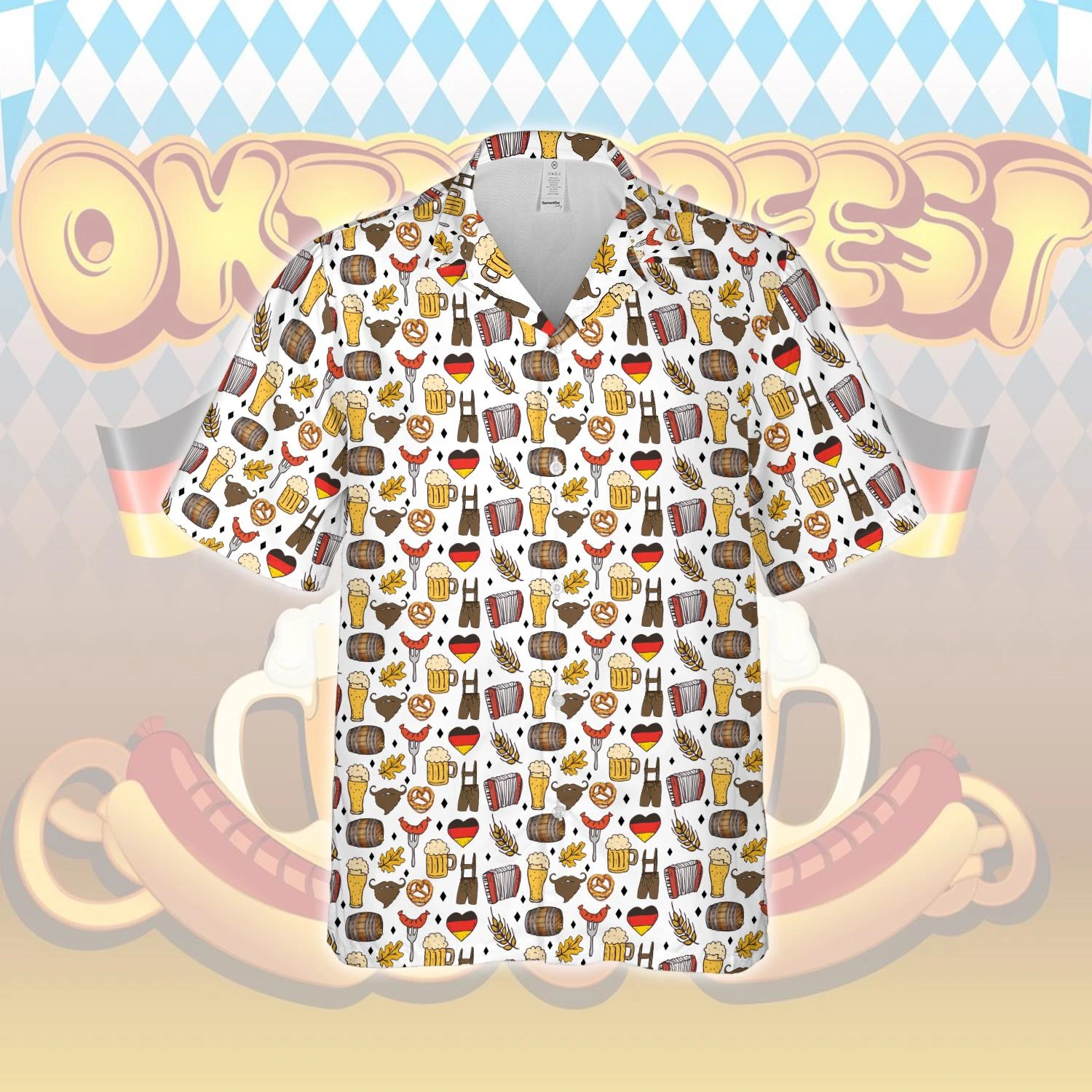 

Custom Oktoberfest Lederhosen Name Shirt German Bavarian Face Button Down Shirts Beer Festival Blouses Beer Drinking Party Gifts