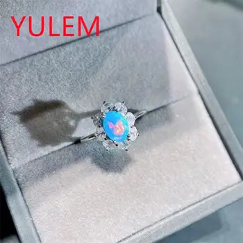 YULEM 2022 最新天然藍蛋白石戒指,925純銀,可愛貓咪造型,火彩秘密誕生石,精美禮物 10 最佳銷售 藍色蛋白石戒指 - №3