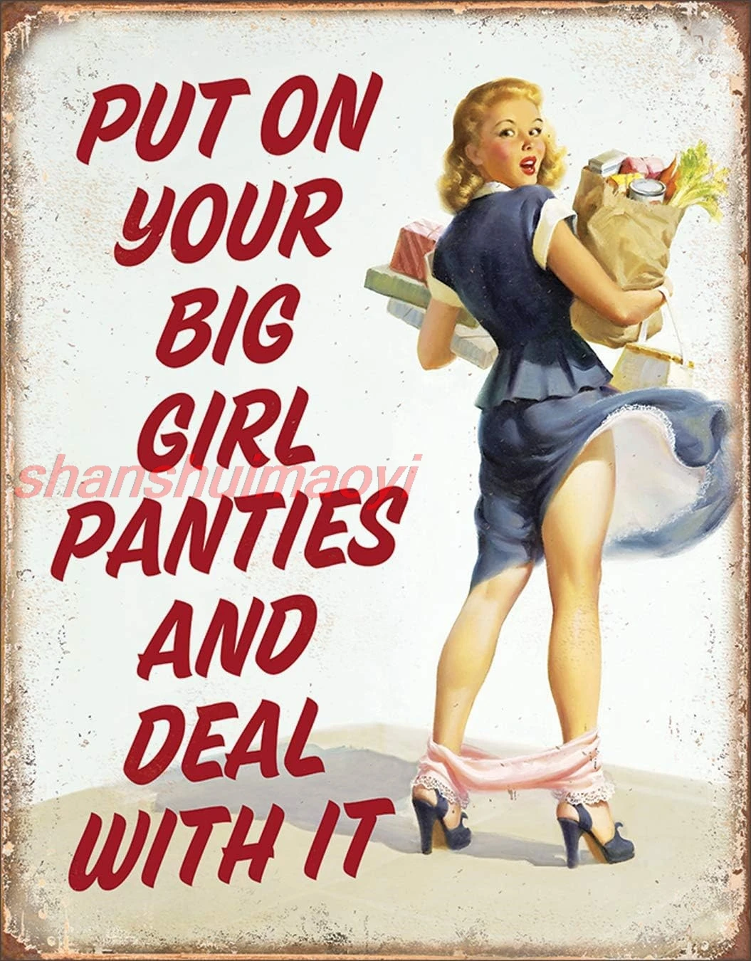 Desperate Enterprises Big Girl Panties Tin Sign - Nostalgic Vintage Metal Wall Decor - Made in USA sign