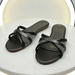 Ladies Flat Slippers Leisure Beach Non-slip Women's Shoes 2025 Summer New Outdoor Luxury Brand Designer High Quality Footwear