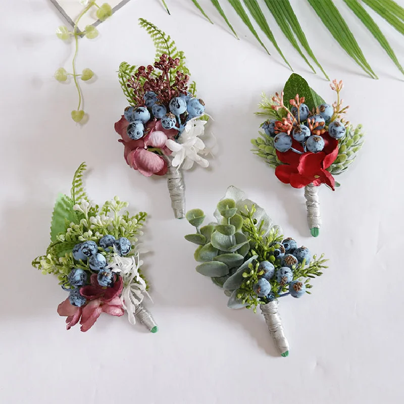 Boutonniere y ramillete de muñeca para Celebración de negocios, busto, suministros de boda, estudio fotográfico, simulación de bayas de arándanos, 276