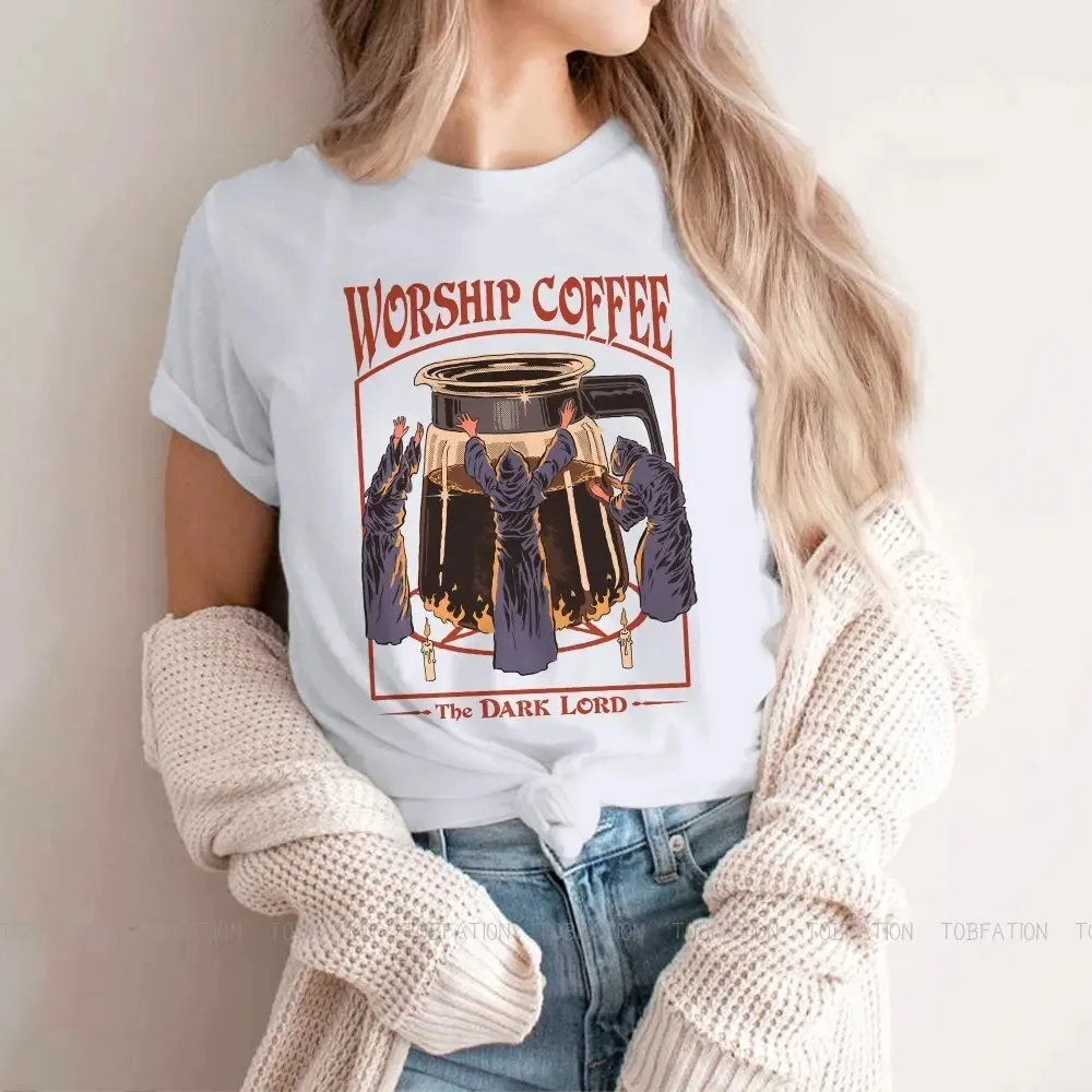 2024 Worship Coffee Women TShirt Baphomet Satan Lucifer Girls Basic Tops O-neck Female T Shirt  Humor Hipster Gift