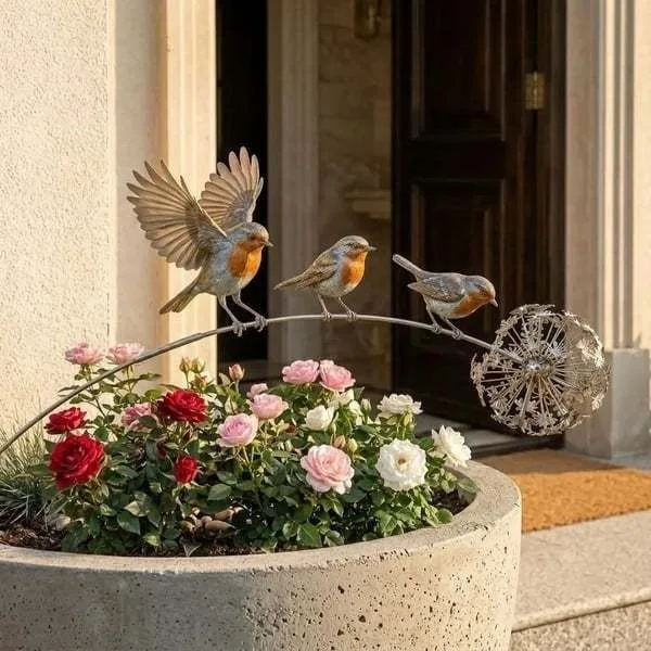 Creative Personality Portable Cute New Robin Garden Stake Bird Garden Plug-in Yard Pathway Lawn Outdoor Decor Ornament