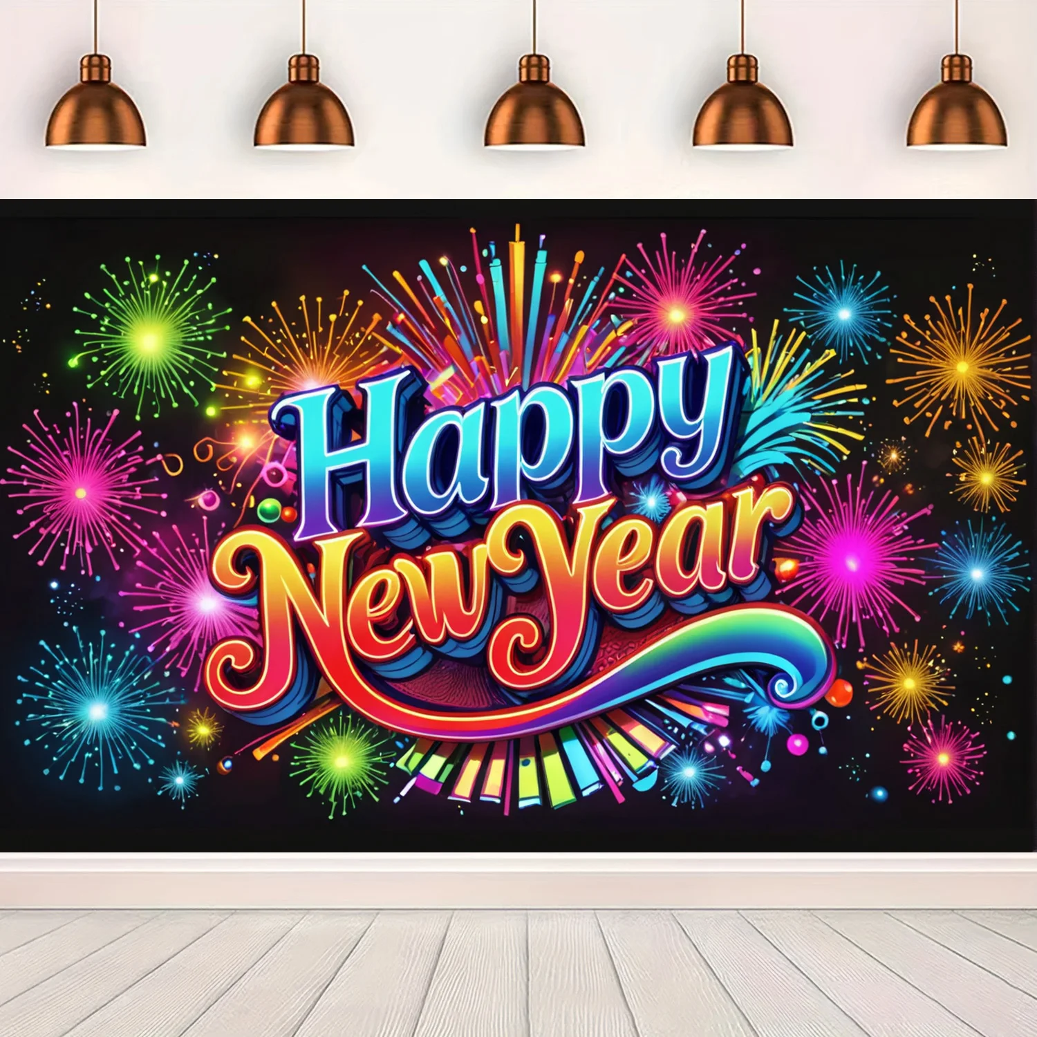 2025 Happy New Year Neon Background Glow Graffiti Backdrop Family Celebrate Party Portrait Wall Decor Banner Photo Booth Props