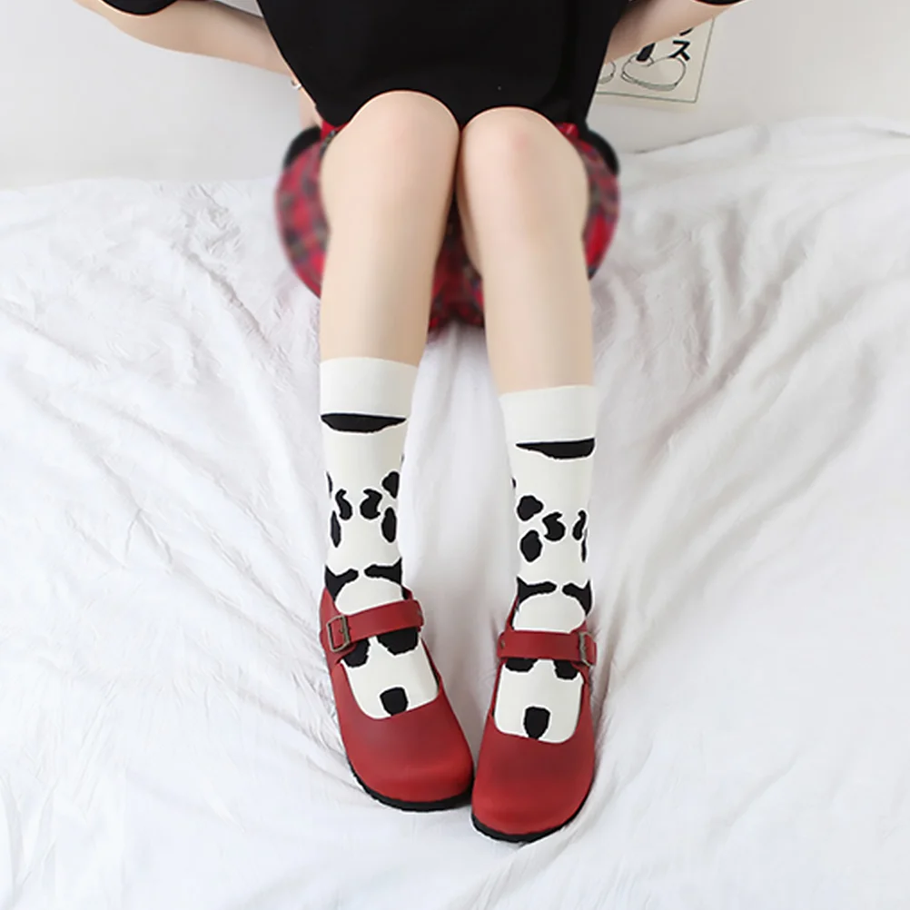 2 Pairs Colorful Socks Cow Print Universal Fashionable Girl Child Cartoon Knit Stockings Girls Slippers