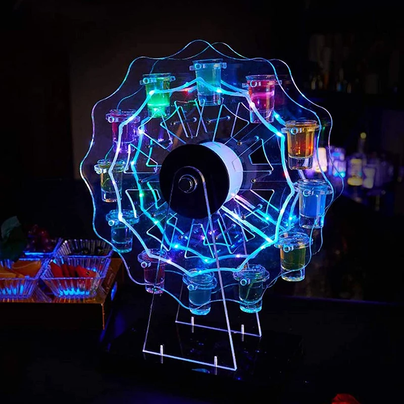 Light Emitting Diode Ferris Wheel Wine Glass Holder 12 Cups Luminous Charging Bullet Cup Holder Wine Bottle Display