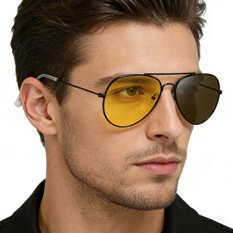 

UV400 классические модные мужские и женские очки ночного видения в металлической оправе с желтой пленкой, новые модные уличные очки для пилотов с жабой