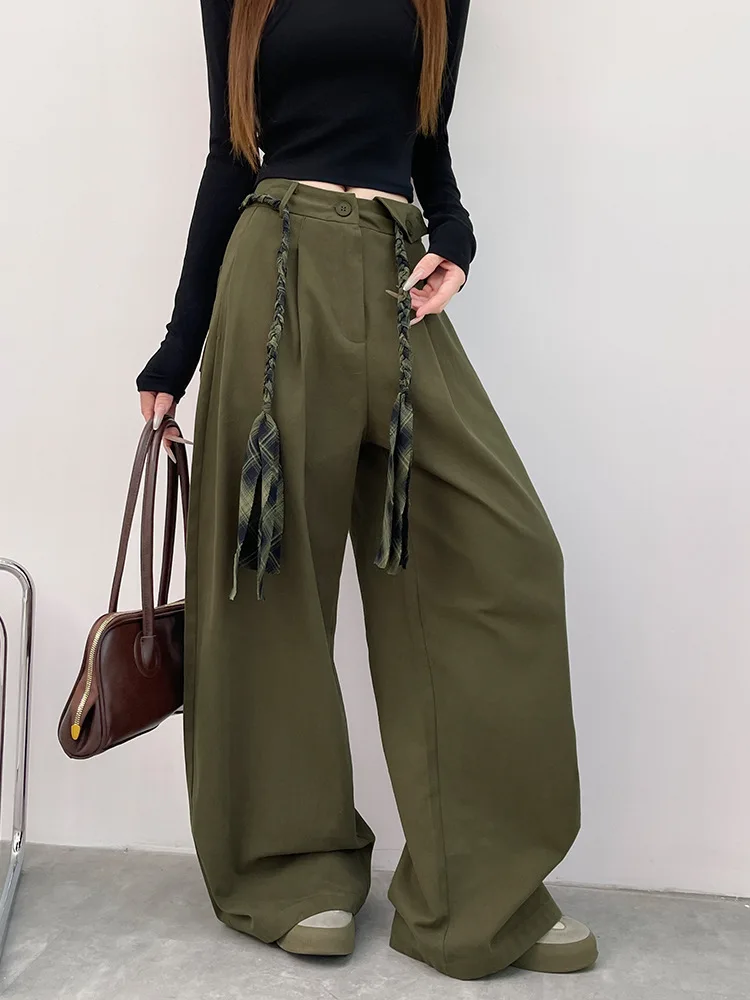 

Wide Leg Pants Asymmetrical Womens Spring Modal Lady Clothing Personalized Milky Peachy Knitted Bunched Banding Aesthetics Retro
