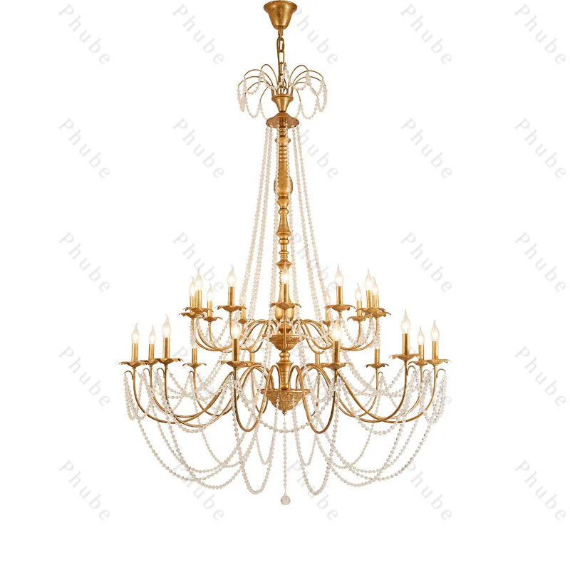 

Phube American Antique Gold Candlestick Chandelier Crystal Pendant Lights For Villa Living Room Hanging lamp Foyer Ceiling Light