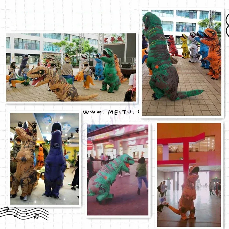 

Inflatable Dinosaur Costume Adult Kids T REX Costume Blow Up Fancy Dress Mascot Christmas Halloween Party Costume For Men ZXRY54