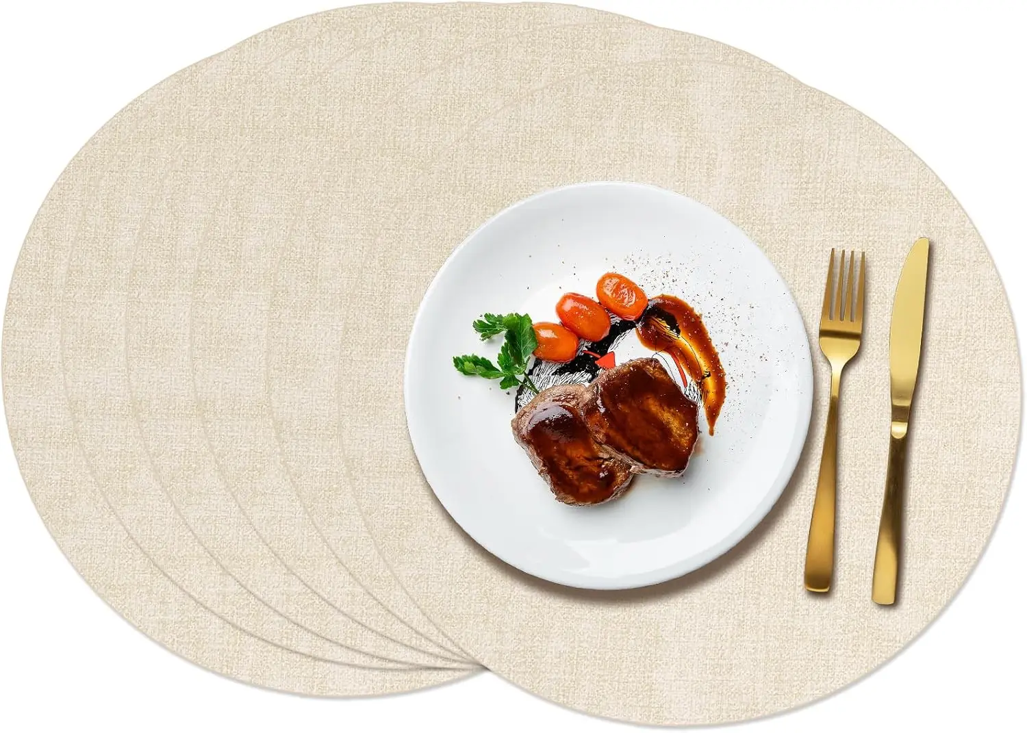 

13.8 inch Faux Leather Placemats Set of 6, Heat Resistant & Waterproof, Non-Slip Table Mats for Kitchen Dining, Beige
