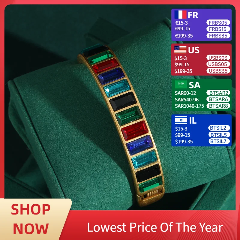 

High Quality Colorful Crystal Charm Bracelets Woman Luxury Dubai Jewelry Gold Color Bangles For Size Accessories Vintage 2025