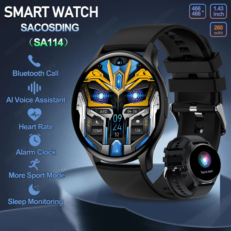 

SACOSDING SA114 Smart Watch Men Always On Display NFC Bluetooth Call Voice Control 466*466 AMOLED Screen Sports Smartwatch Women