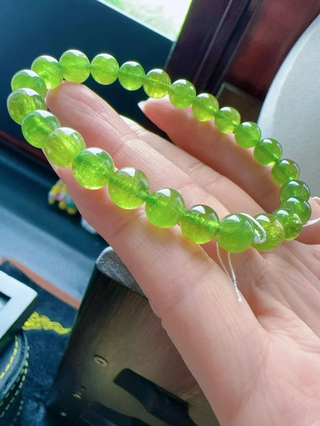 Natural Green Tourmaline Carved Clear Beads Bracelet 7.4mm Apple Green Tourmaline Women Men Jewelry AAAAAAA