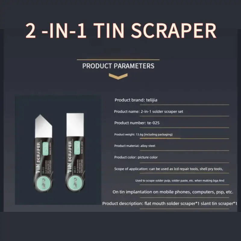 3 Sets Two-in-One Tin Scraper Set Ergonomically Designed Flat and Oblique Scrapers for Professional and DIY Soldering SK-C3 C4