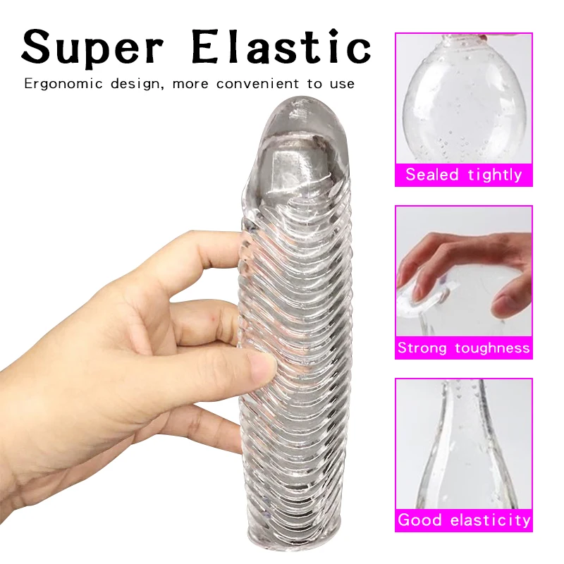 Reusable TPE Crystal Condoms Penis Enlargement Sleeve Extender Delay Ejaculation Cock Sleeve Adults Sex Toy for Men