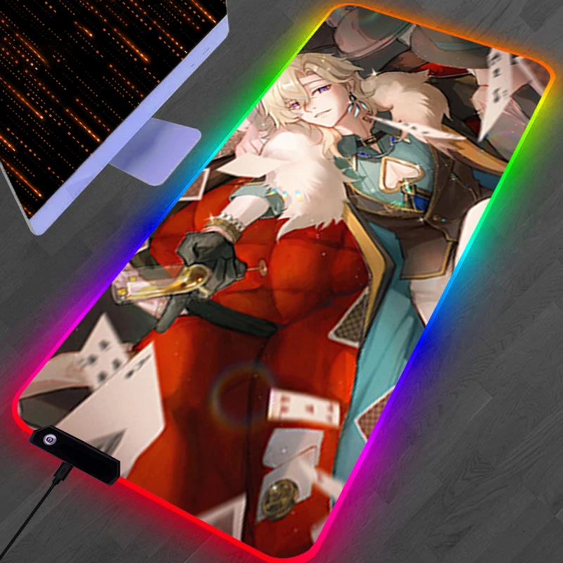 

RGB LED Mouse Pad PC Accessories Mousepad Laptop Extended Pad Rubber Keyboard Pad Gaming H-honkai Star Rail Aventurine Desk Mat