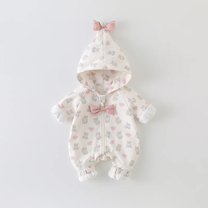 Baby Clothes Baby Girl Out Onesie Spring and Autumn Cute Super Cute Climbing Clothes Long Sleeve Hooded Romper Full Moon Clothes