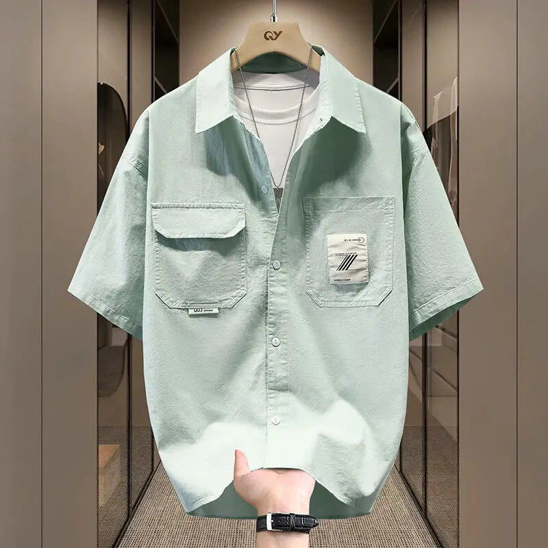 

Pure Cotton Short Sleeve Shirt Men Summer Printed Thin Style Half Sleeve Top Youth Casual Loose Fit Breathable Summer Shirt