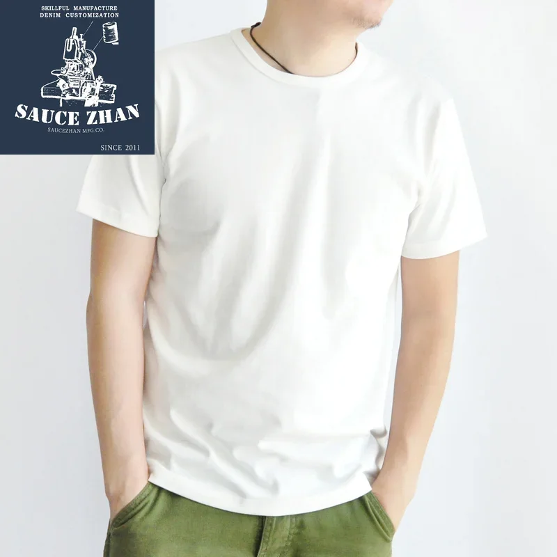 SauceZhan Tops & Tees T-shirt da uomo Manica corta Anti-Deformazione Anti-Restringimento Tessuto doppio tessuto Cotone Morbido O-Collo