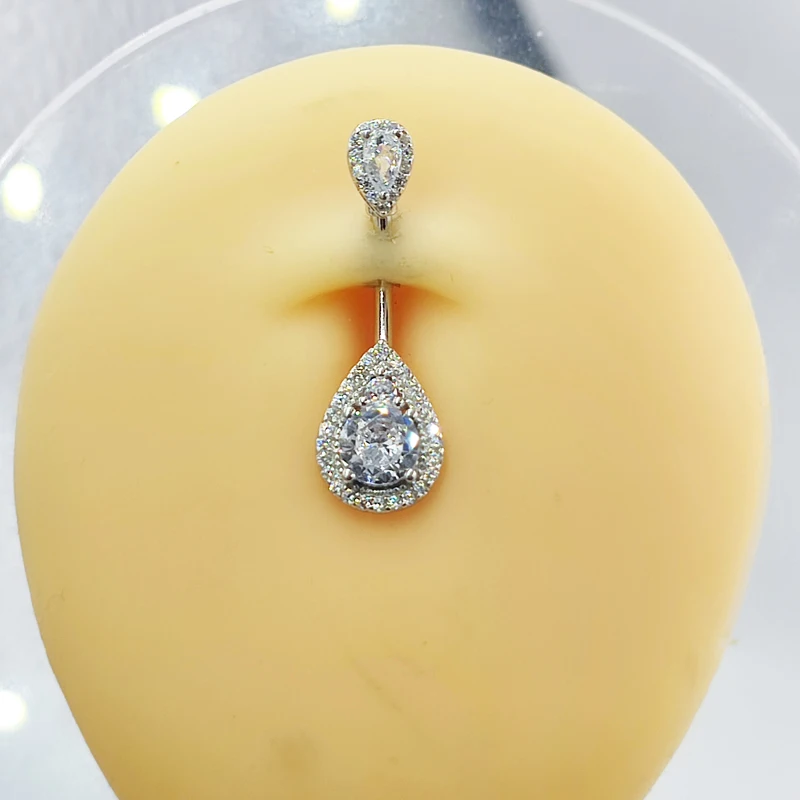 1pc  925 Sterling Silver Belly Button Rings for Women  Clear CZ Navel Barbell  Navel Bars Piercing Jewelry