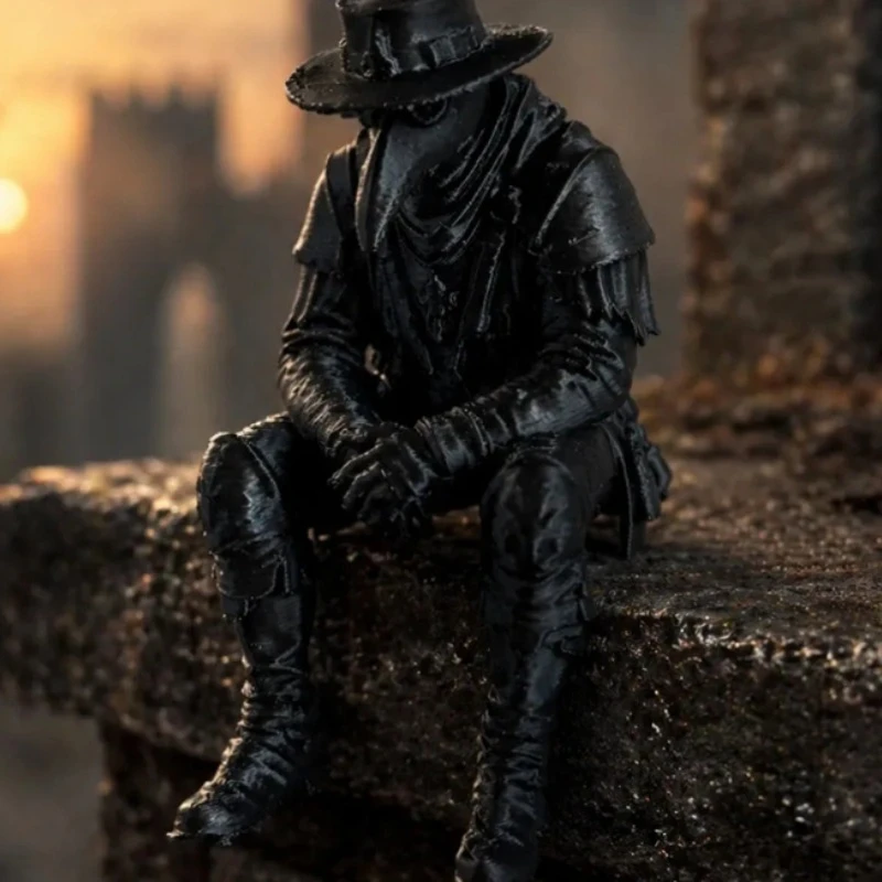 Plague Doctor Desktop Decoration Sitting Bird-Beaked Death Doctor Figurine Dark Academia Resin Craft for Home Office Bookshelf