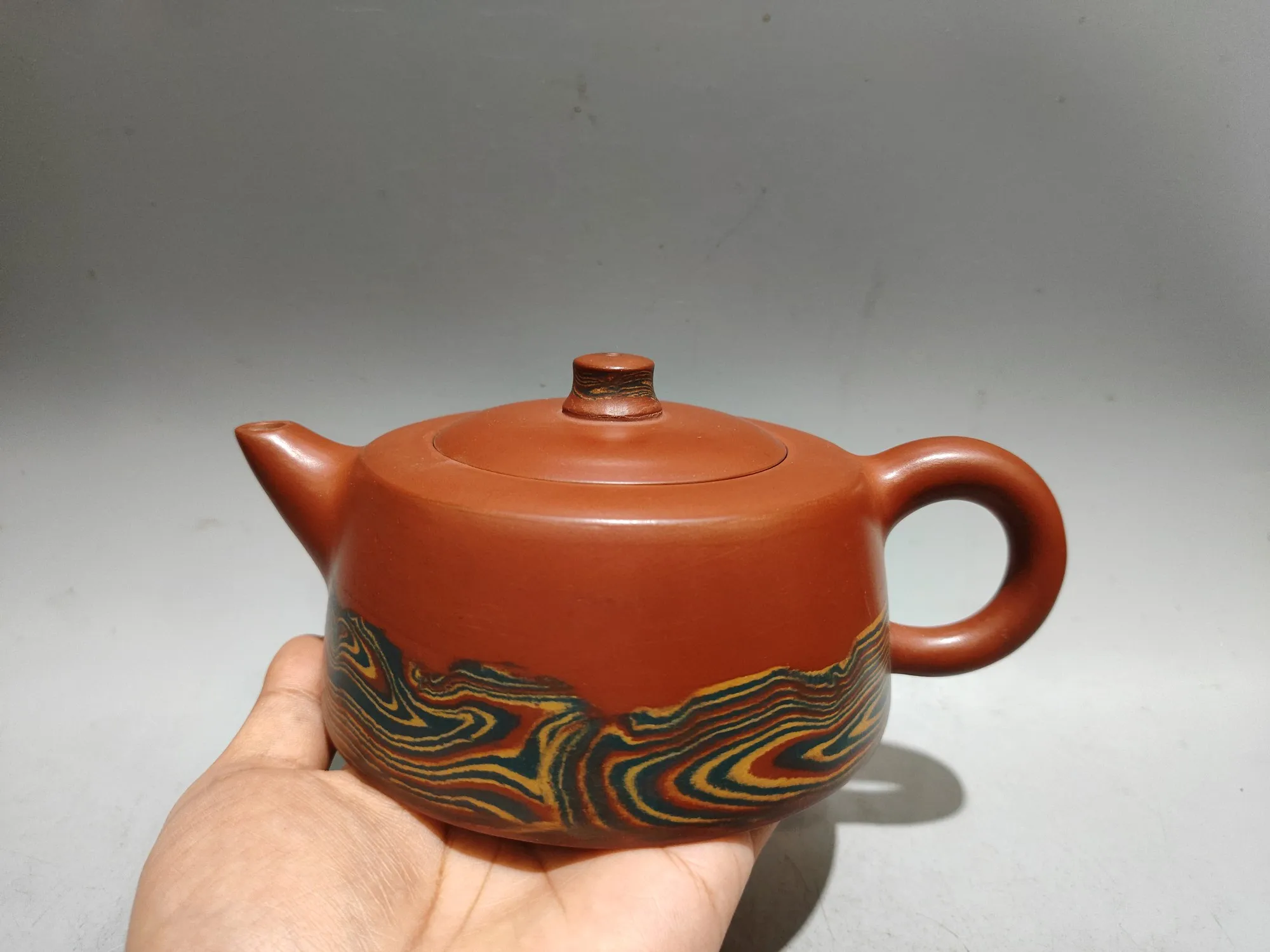 Yixing Purple Clay Pot Mud well railing pot two-color Leopard print bottom color pot Kettle Teapot Flagon Gather fortune
