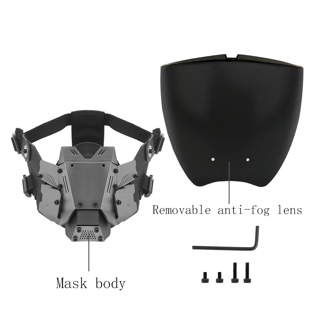 Tactical Half Face Mask Cyberpunk Commander Mask Cosplay Halloween Science Fiction Mask Paintball Shooting Protective Equipment