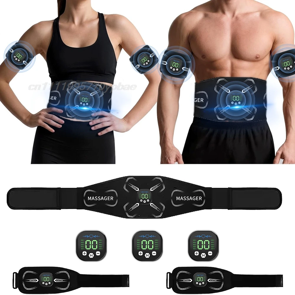 EMS Massager Smart Abdominal Belt 10 Modes Silicone Pad Home Gym Workout Body Fitness Muscle Stimulator EMS Massager Kit