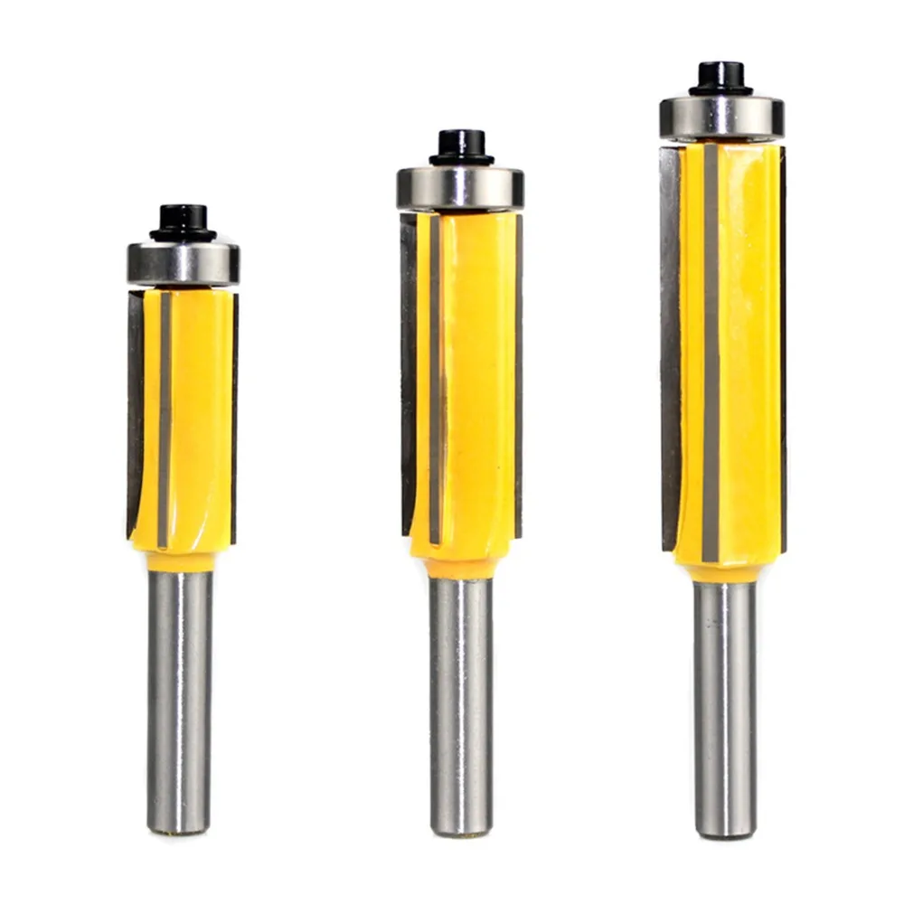 3pcs 4 Flute Router Bit Set 8mm Shank Cemented Carbide Flush Trim Bit Top & Bottom Bearing Woodworking Router Bit For Craftsmen