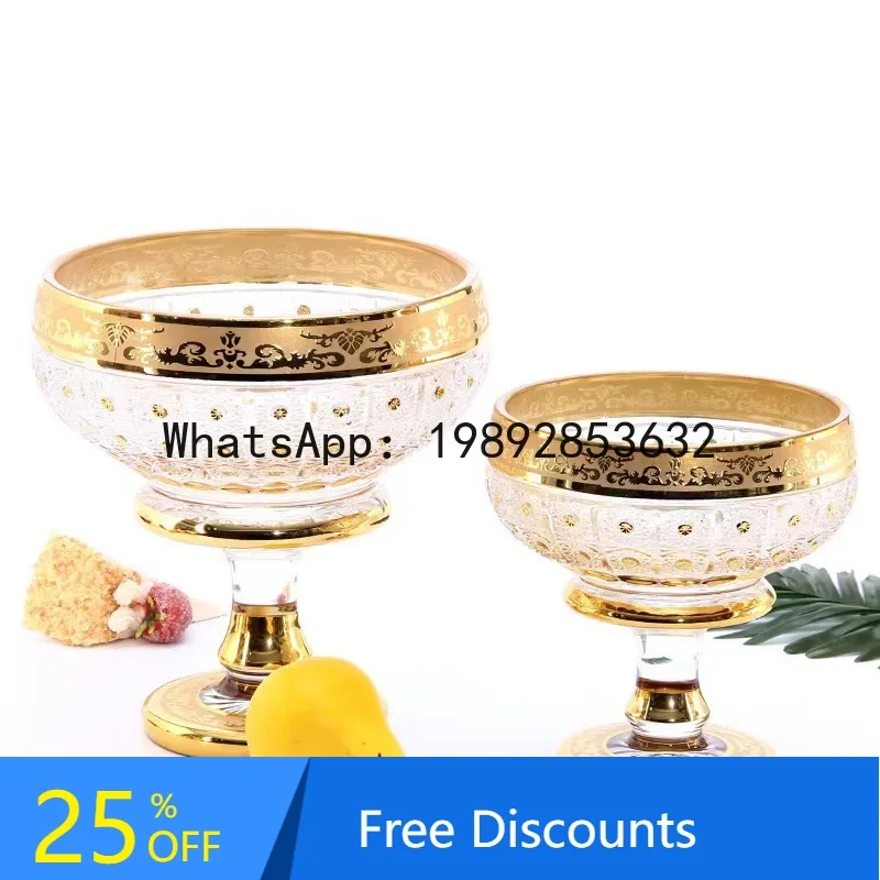 Z4   Retro High-Leg Glass Fruit Bowl Export Middle East Three-Piece Set Fruit Plate gold Gold-Plated Fruit Bowl Vintage Style