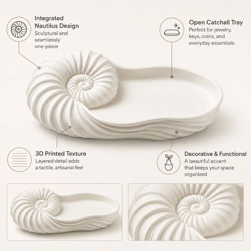 White Nautilus Shell Trinket Tray Resin Seashell Key Ring Jewelry Holder Coastal Style Home Desktop Decor Storage Dish