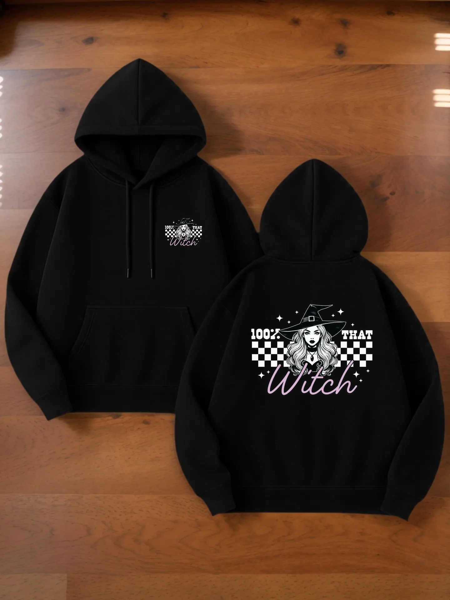 Graphic Hoodie Men, Witch - Print Casual Hooded Sweatshirt with Fleece, Fall Outfits for Men