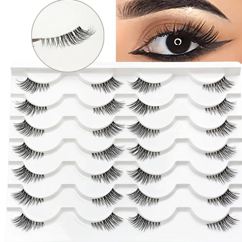 14-Pair Transparent Half-Eye False Eyelashes Cat Eye Natural Look Short Lashes Non-Intrusive Makeup Suitable for Daily Use to Ma