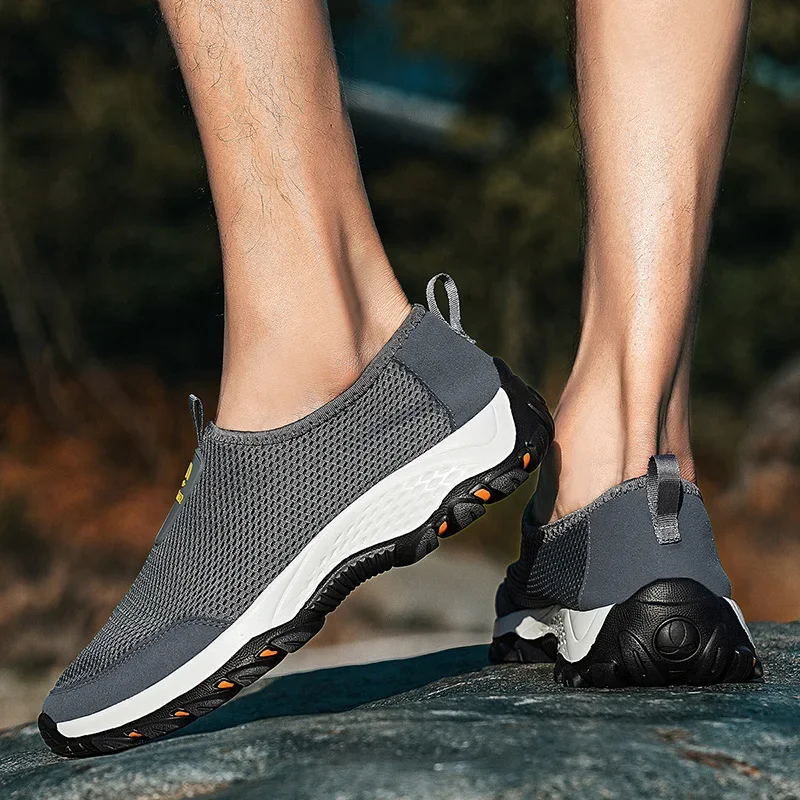Outdoor Hiking Shoes Men Sneakers Breathable Camping Travel Shoes Mesh Slip on Trekking Mountaineering Shoes Plus Size 39-46