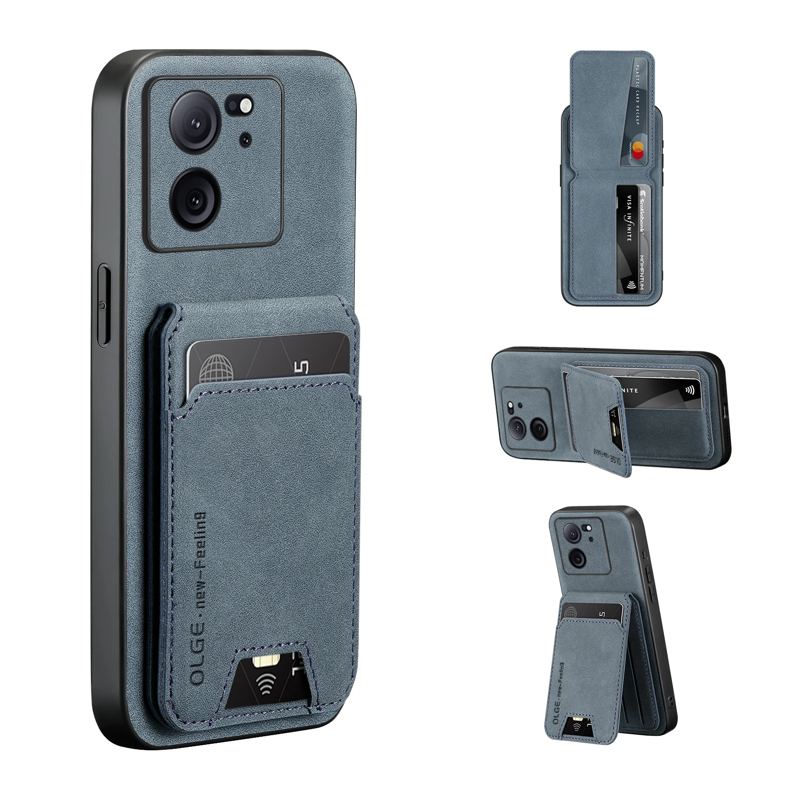 

Phone Case For Xiaomi 13T 11T Pro Solid Color Leather Wallet Card Slot Bracket