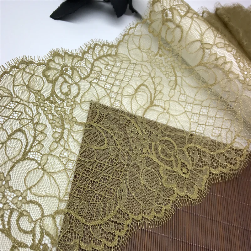 Olive-Green Lace Fabric Chantilly Foiled Lace Trim DIY Needle Work Clothing Accessories Eyelash Lace for Crafts