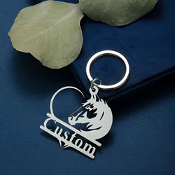 QIAMNI Cute Heart Horse Keychain Custom Name Key Chains Stainless Steel Animal Keyring Jewelry For Women Men Handbag Accessories