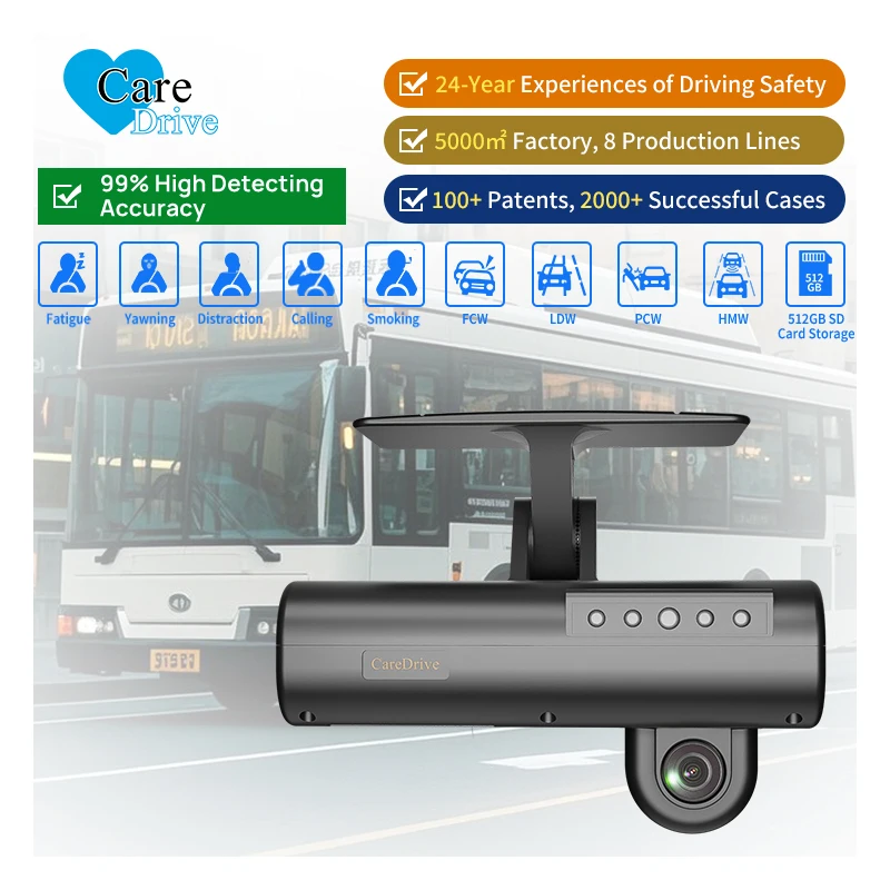 

CareDrive 4G GPS WIFI Real-Time Video mo nitoring System for Trucks 1080p Resolution LCD AI Dahcam DSM ADAS Function API Support