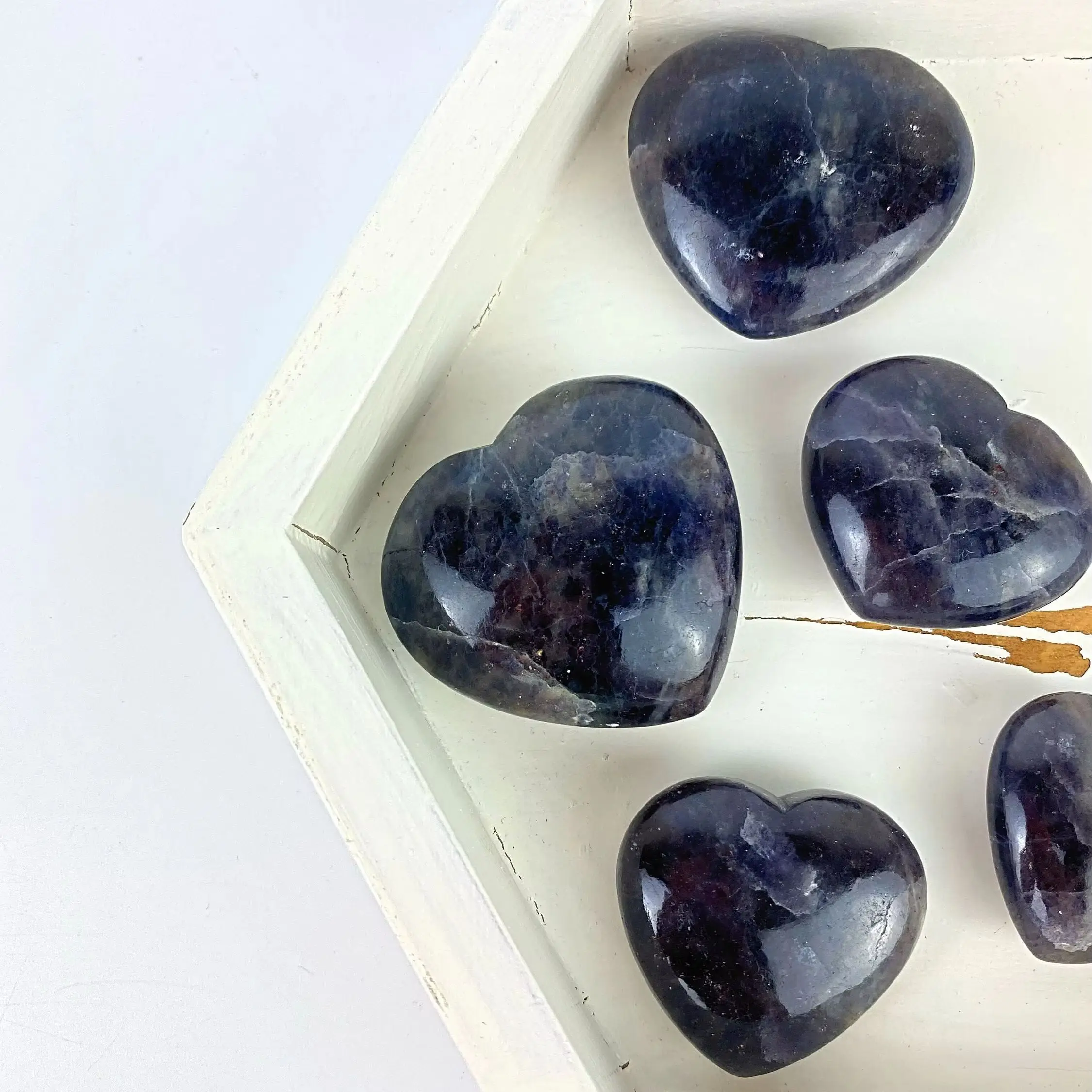 Natural Iolite Heart Stone Polished Crystal Love Carving Healing Reiki Third Eye Chakra Meditation Palm Stone Gift for Women
