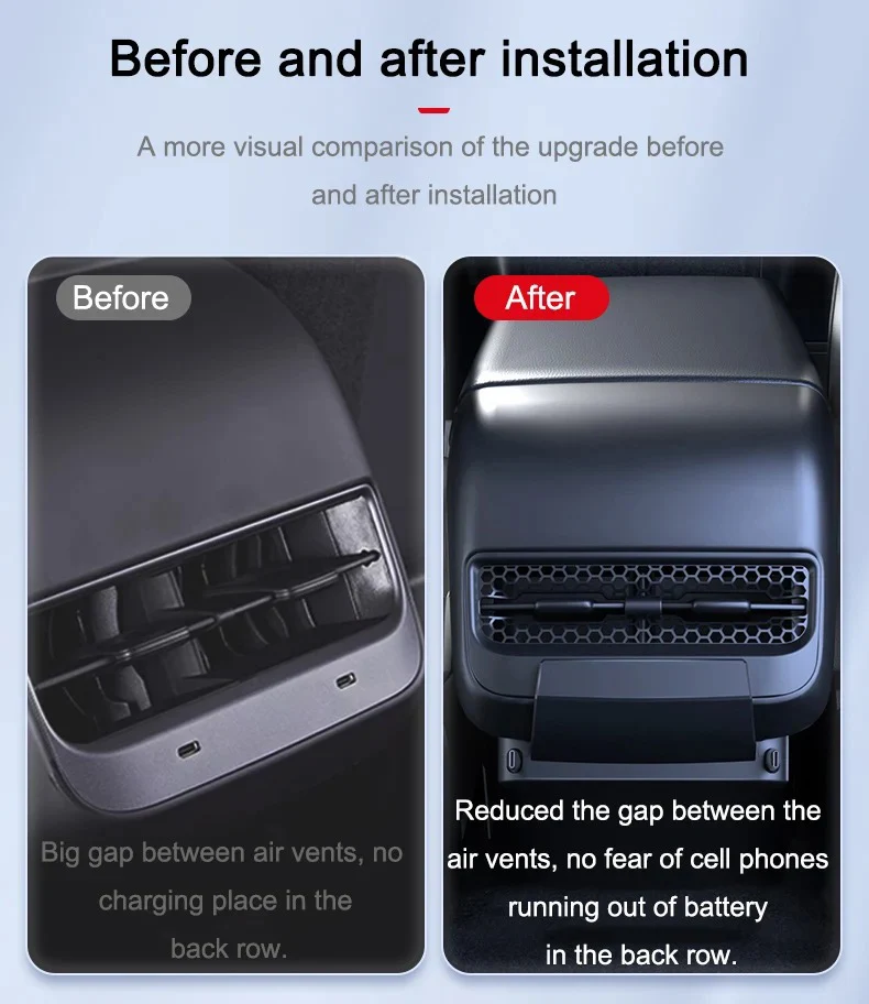 For Tesla Model 3/Y 2021-2023 Rear Air Vent Intelligent Docking Station Fast Charger USB Shunt Hub Intelligent Docking Station