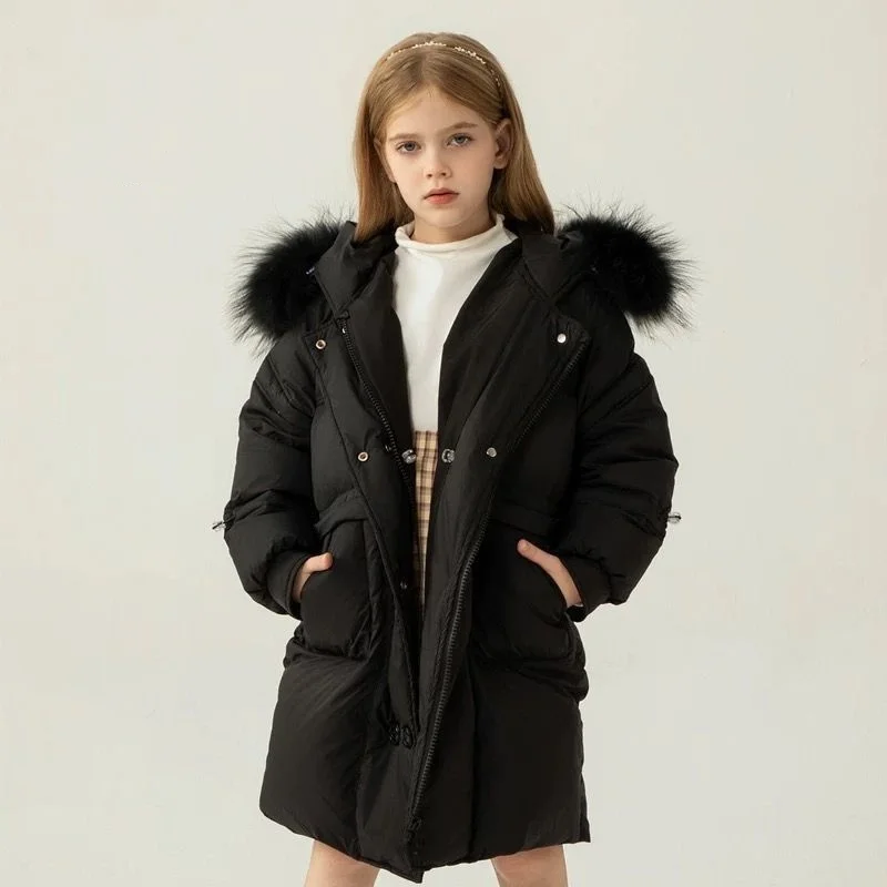 Girls Down Coat Overcoat Jacket Windbreak Outerwear 2024 Plush Thicken Winter Warm High Quality Christmas Gift Children's Clothi