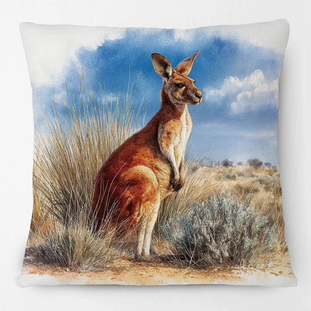 Australian Red Kangaroo Wild Animals Poster Cushion Cover Decorative Pillowcase Sofa Decor