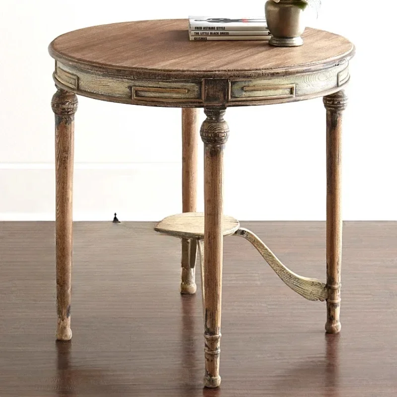 

Classic American Country Coffee Table: A Solid Wood Retro Table with Carved Details and Multi-Functional Corner Design for Livin