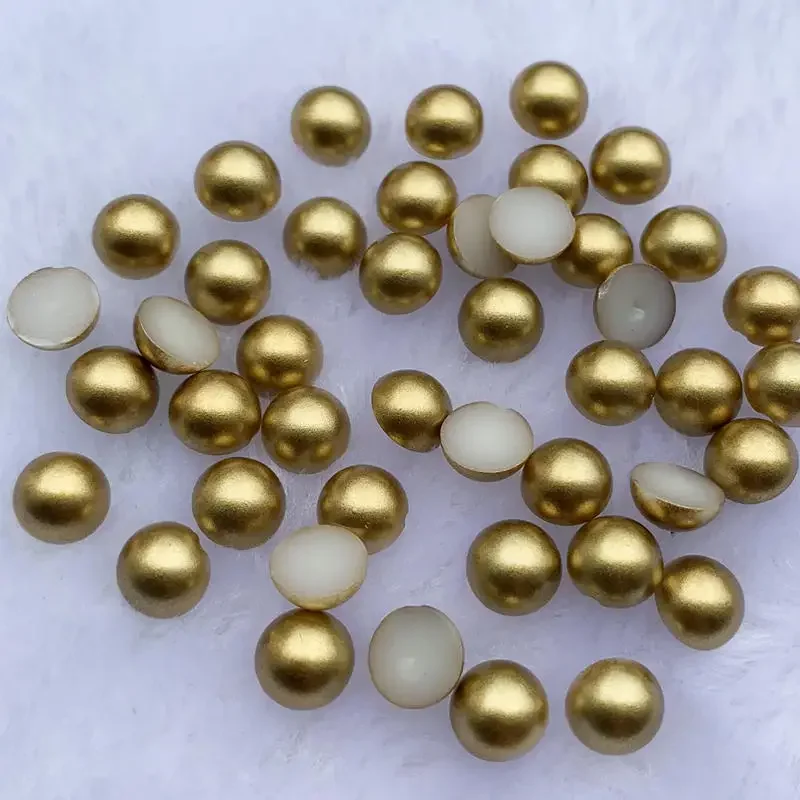 100Pcs/lot Size 8mm Gold/Silver Color Craft ABS imitation pearl Flatback Half Round Scrapbook Beads For DIY Jewelry Accessories