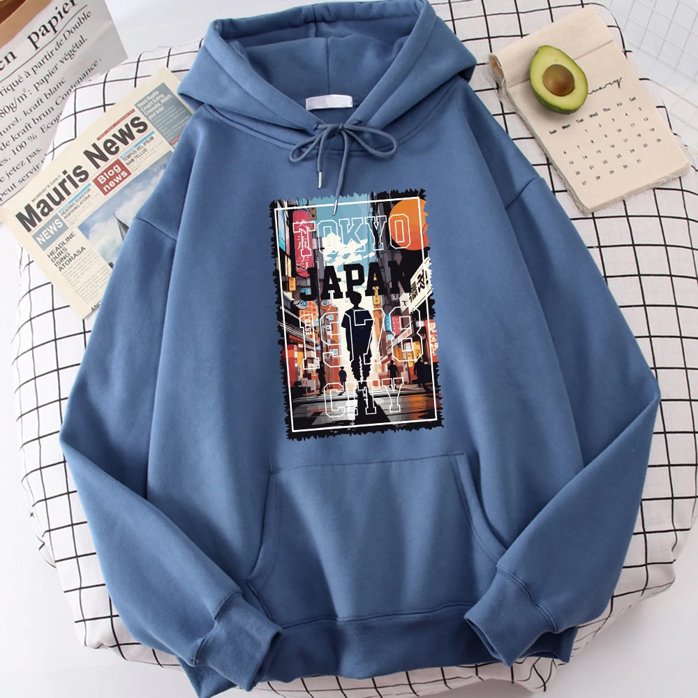 Tokyo City Street Prints Hoodie Mens Korean Fit Hoody Simple Big Size Sweatshirt Street Fur-Liner Man Clothes