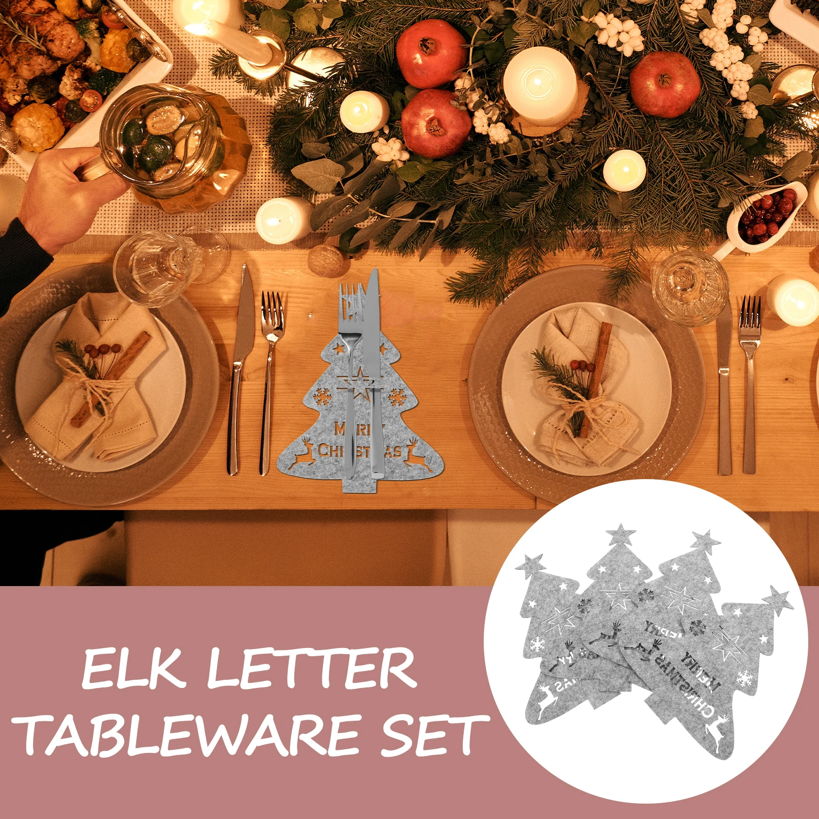 

4 Pcs Letter Christmas Tree Knife and Fork Suit Felt Cloth Decorations Tableware Utensil Holder Pouch
